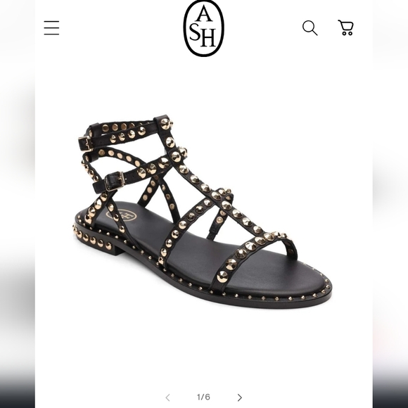 ASH Silver Stud Black Leather Sandals